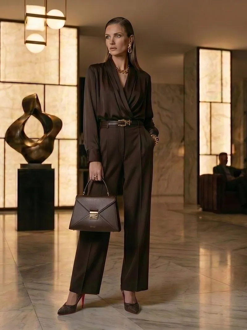 Uma mulher no lobby de um hotel segurando a Zeta